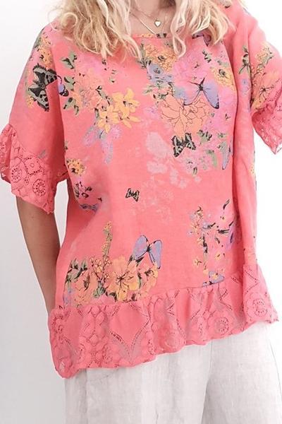 HELGA MAY_LACE TUNIC HOT CORAL BUTTERFLY _ _ Ebony Boutique NZ