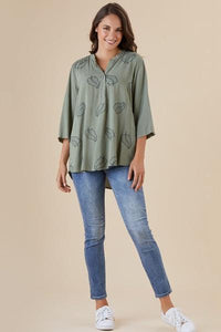 THREADZ_LEAF PRINT NEHRU TOP _ _ Ebony Boutique NZ