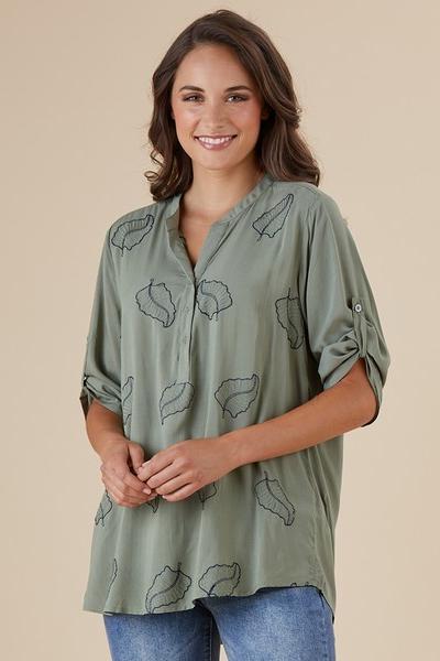 THREADZ_LEAF PRINT NEHRU TOP _ _ Ebony Boutique NZ