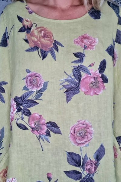 HELGA MAY_LINEN POCKET TOP ICE ROSE ANTIQUE LIME _ _ Ebony Boutique NZ