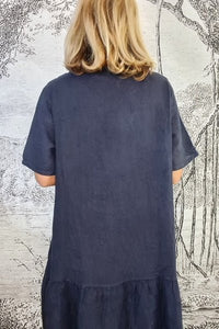 HELGA MAY_LINEN SHIRT DRESS NAVY _ _ Ebony Boutique NZ