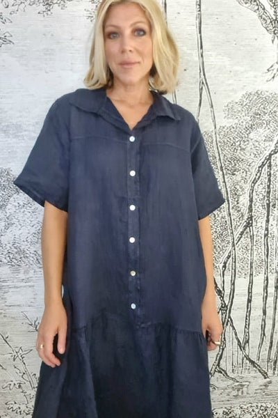 HELGA MAY_LINEN SHIRT DRESS NAVY _ _ Ebony Boutique NZ