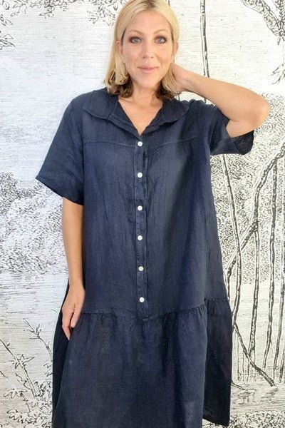 HELGA MAY_LINEN SHIRT DRESS NAVY _ _ Ebony Boutique NZ