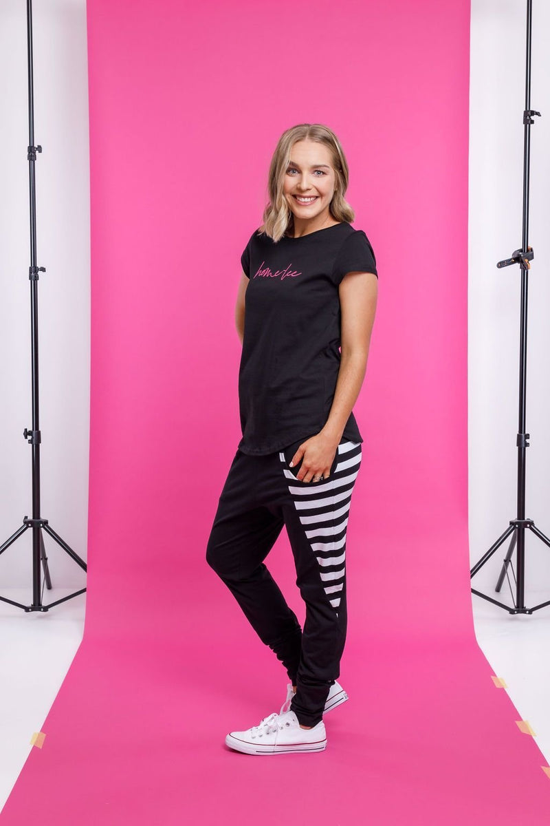 HOME-LEE_LOGO TEE BLACK WITH PINK PRINT _ _ Ebony Boutique NZ