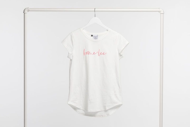 HOME-LEE_LOGO TEE WHITE WITH PINK PRINT _ _ Ebony Boutique NZ