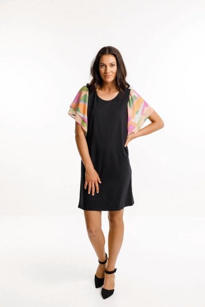 HOME LEE_LOLA DRESS BLACK WITH CAMO PRINT _ _ Ebony Boutique NZ