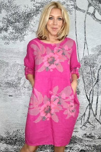 HELGA MAY_LONG SLEEVE JUNGLE DRESS BELLA ROSE HOT PINK _ _ Ebony Boutique NZ