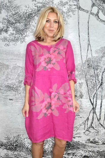 HELGA MAY_LONG SLEEVE JUNGLE DRESS BELLA ROSE HOT PINK _ _ Ebony Boutique NZ