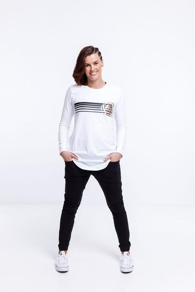 ROSE ROAD_LONG SLEEVE TEE WHITE STRIPE PRINT AND ROSE _ _ Ebony Boutique NZ