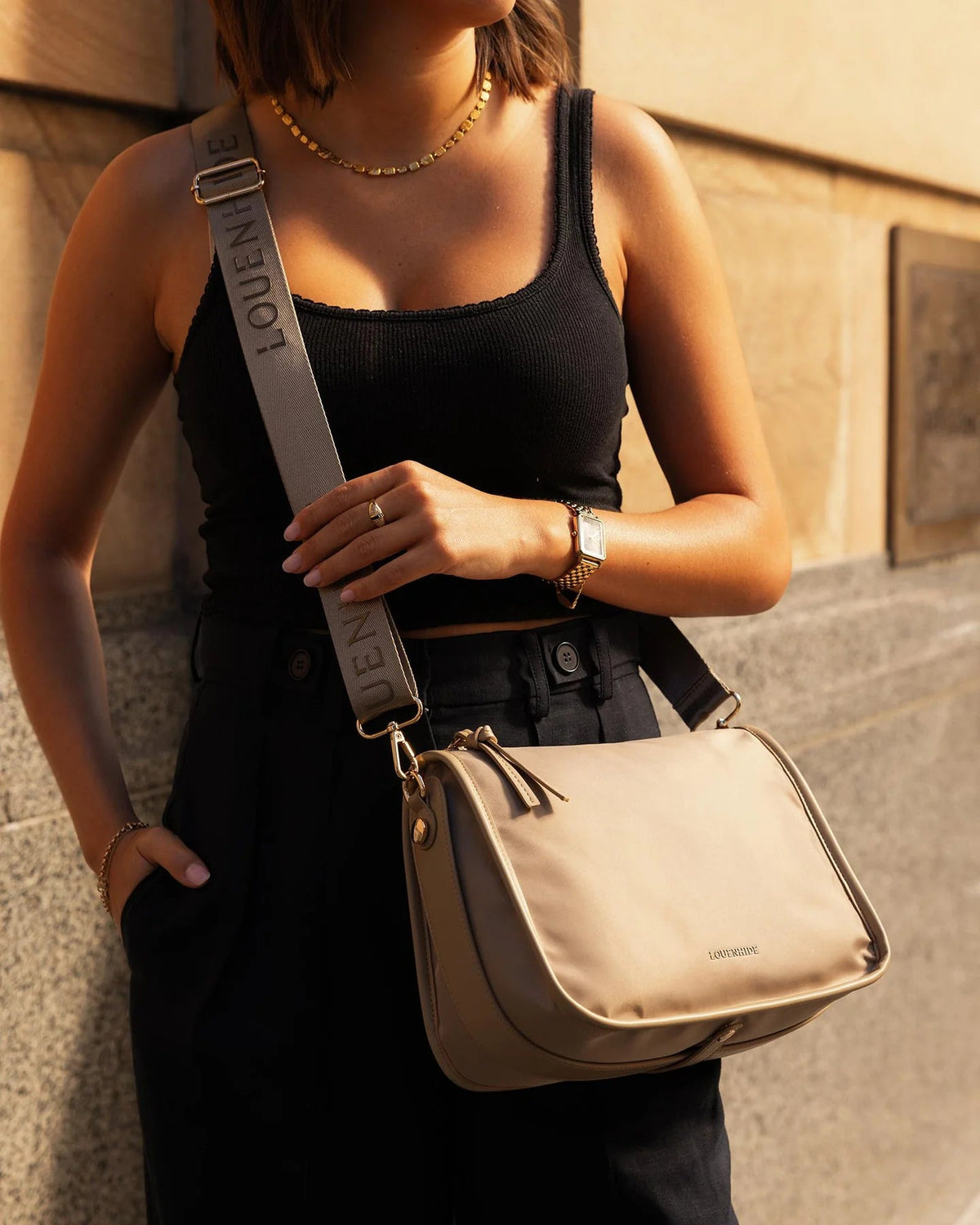 Beige nylon crossbody bag sales