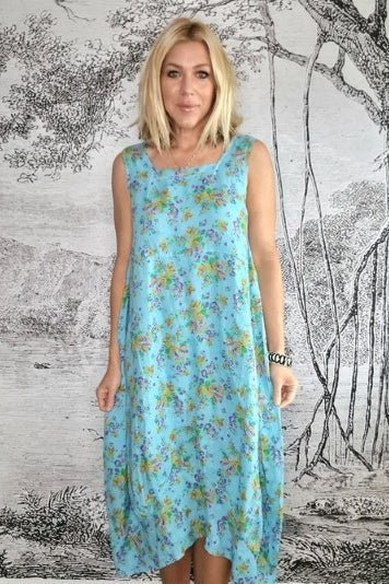 HELGA MAY_MAXI TANK DRESS EDEN ROSE AQUA BLUE _ _ Ebony Boutique NZ