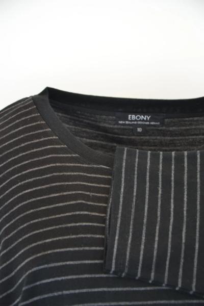 EBONY_MERINO SWEATER WITH FRONT POCKETS & 3/4 SLEEVES STRIPE BLACK/GREY _ _ Ebony Boutique NZ