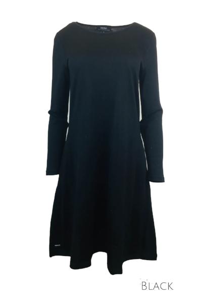 EBONY_MERINO SWING DRESS LONG SLEEVES BLACK _ _ Ebony Boutique NZ