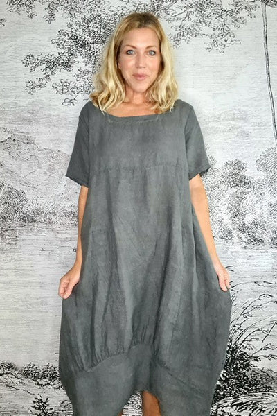 HELGA MAY_MID SLEEVE MAXI DRESS LINEN GREY _ _ Ebony Boutique NZ