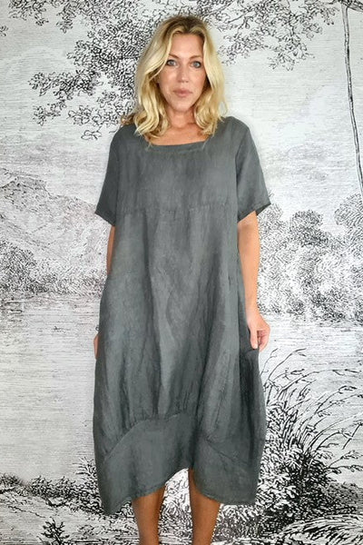 HELGA MAY_MID SLEEVE MAXI DRESS LINEN GREY _ _ Ebony Boutique NZ