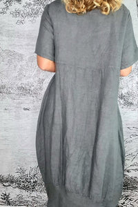 HELGA MAY_MID SLEEVE MAXI DRESS LINEN GREY _ _ Ebony Boutique NZ