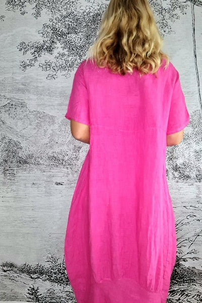 HELGA MAY_MID SLEEVE MAXI DRESS LINEN HOT PINK _ _ Ebony Boutique NZ