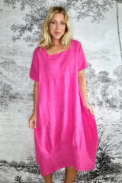 HELGA MAY_MID SLEEVE MAXI DRESS LINEN HOT PINK _ _ Ebony Boutique NZ