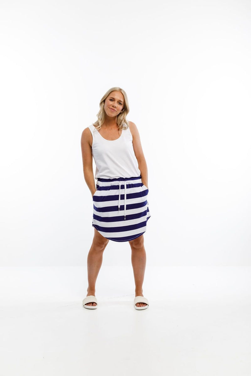 HOME-LEE_MINI SKIRT NAVY AND WHITE STRIPE _ _ Ebony Boutique NZ