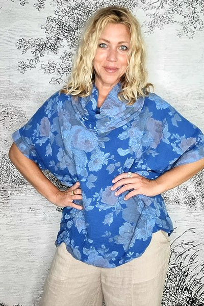 HELGA MAY_MOKU TOP COTTON SCARLETT ROSE COBALT _ _ Ebony Boutique NZ