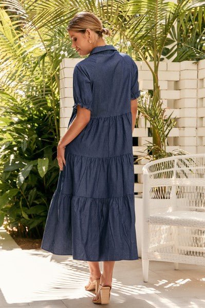 ADORNE_MOLLY CHAMBRAY TIERED DRESS _ _ Ebony Boutique NZ