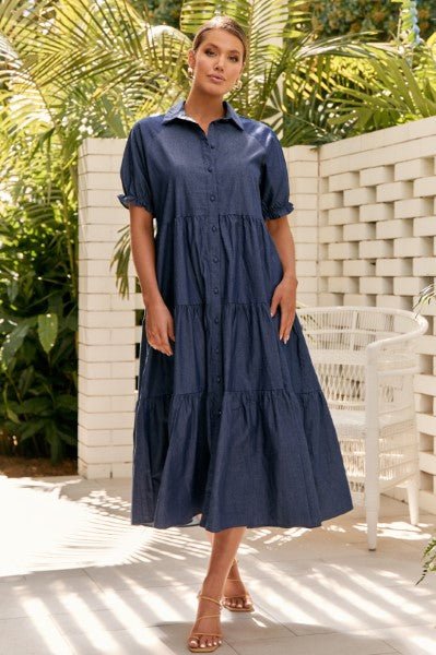 ADORNE_MOLLY CHAMBRAY TIERED DRESS _ _ Ebony Boutique NZ
