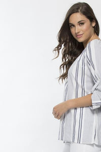 THREADZ_MULTI STRIPE TAB SLEEVE SHIRT _ _ Ebony Boutique NZ