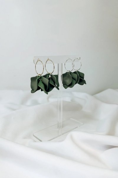 WILLOW COLLECTIVE_PEONY EARRINGS SILVER KHAKI _ _ Ebony Boutique NZ