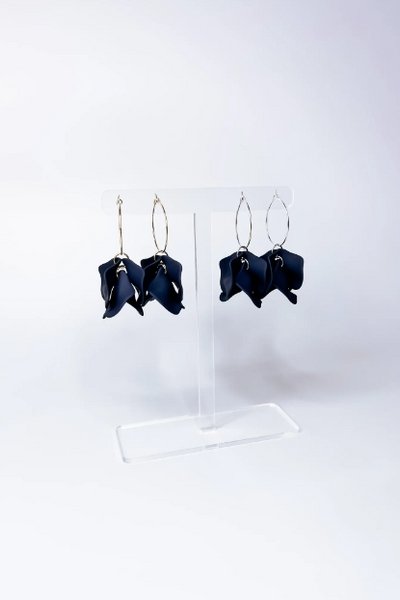 WILLOW COLLECTIVE_PEONY EARRINGS SILVER NAVY _ _ Ebony Boutique NZ
