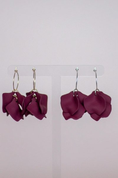 WILLOW COLLECTIVE_PEONY HOOPS SILVER MERLOT _ _ Ebony Boutique NZ