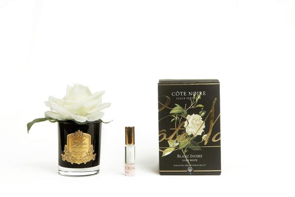 COTE NOIRE_PERFUMED NATURAL TOUCH FRENCH ROSE IVORY WHITE BLACK GLASS _ _ Ebony Boutique NZ
