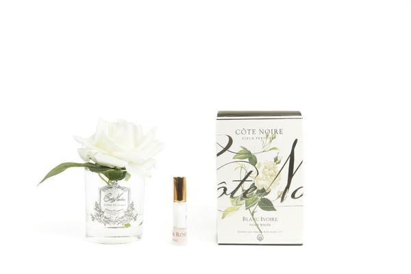COTE NOIRE_PERFUMED NATURAL TOUCH FRENCH ROSE IVORY WHITE CLEAR GLASS _ _ Ebony Boutique NZ