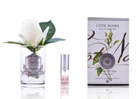 COTE NOIRE_PERFUMED NATURAL TOUCH ROSE BUD IVORY WHITE CLEAR GLASS _ _ Ebony Boutique NZ