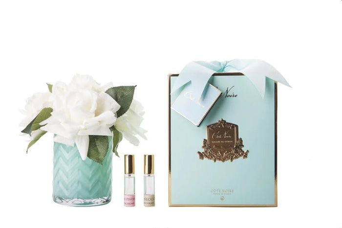 COTE NOIRE_PERFUMED NATURAL TOUCH WHITE ROSES HERRINGBONE JADE GLASS _ _ Ebony Boutique NZ