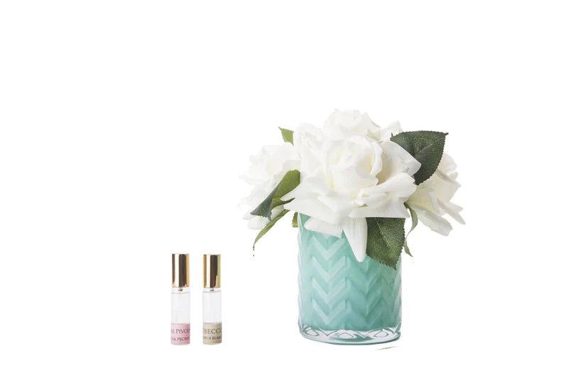COTE NOIRE_PERFUMED NATURAL TOUCH WHITE ROSES HERRINGBONE JADE GLASS _ _ Ebony Boutique NZ