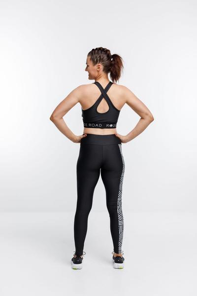 ROSE ROAD_POCKET LEGGINGS BLACK WITH BLACK AND WHITE WEAVE PRINT PANEL _ _ Ebony Boutique NZ