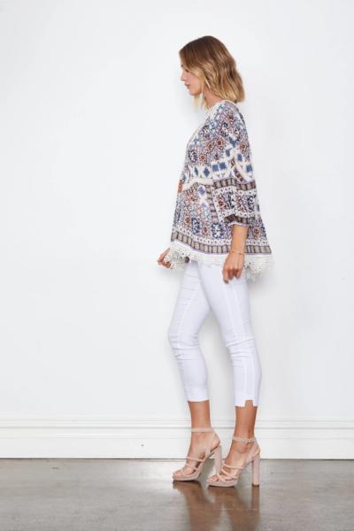 HOLMES AND FALLON_PRINTED BOHO CHIC TOP WITH LACE TRIMS _ _ Ebony Boutique NZ