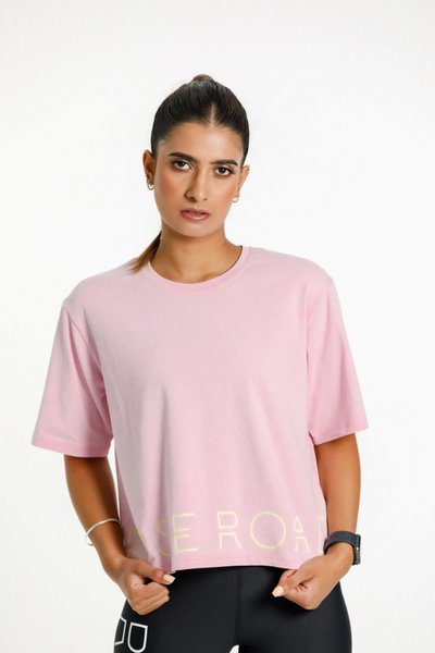 ROSE ROAD_CROPPED TEE PINK WITH ROSE ROAD LOGO _ CROPPED TEE PINK WITH ROSE ROAD LOGO _ Ebony Boutique NZ