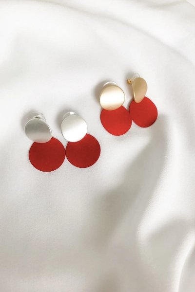 WILLOW COLLECTIVE_ROUND EARRINGS SILVER RED _ _ Ebony Boutique NZ