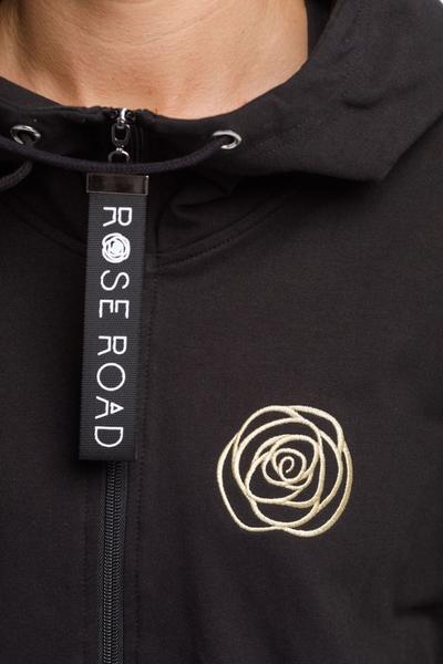 ROSE ROAD_ROXY BOMBER BLACK WITH GOLD CUFF DETAIL AND BADGE LOGO _ _ Ebony Boutique NZ