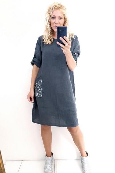 HELGA MAY_SEQUIN DETAIL DRESS CHARCOAL _ _ Ebony Boutique NZ