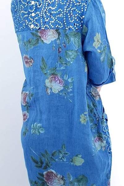 HELGA MAY_SEQUIN DETAIL DRESS PINSTRIPE COBALT _ _ Ebony Boutique NZ