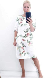 HELGA MAY_SEQUIN DETAIL DRESS PINSTRIPE WHITE _ _ Ebony Boutique NZ