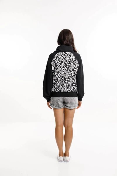 HOME LEE_SIENNA SWEATER BLACK WITH BOUQUET PRINT _ _ Ebony Boutique NZ