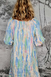 HELGA MAY_SINGOALLA POUF SLEEVE DRESS RAINBOW SKY BLUE _ _ Ebony Boutique NZ