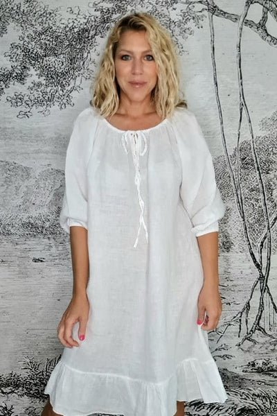 HELGA MAY_SINGOALLA POUF SLEEVE DRESS WHITE _ _ Ebony Boutique NZ