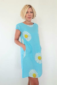 HELGA MAY_SLIM KENNEDY DRESS ULTRA DAISY SKY BLUE _ _ Ebony Boutique NZ