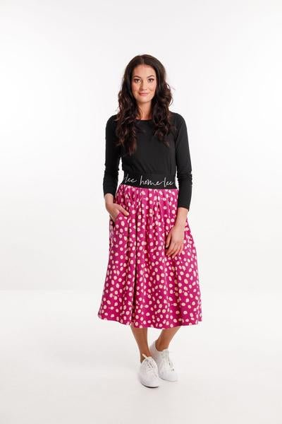 HOME-LEE_SOPHIE SKIRT RUBY ROSE PEBBLES WITH SCRIPT ELASTIC _ _ Ebony Boutique NZ