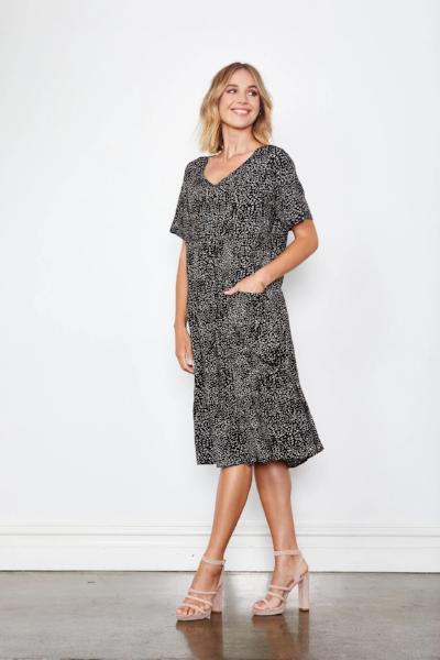 HOLMES AND FALLON_SPECKLE PRINT DRESS A-LINE WITH POCKETS _ _ Ebony Boutique NZ