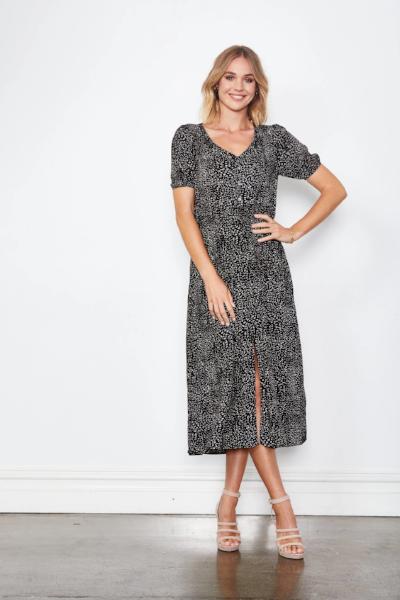 HOLMES AND FALLON_SPECKLE PRINT DRESS WITH DRAWSTRING WAIST _ _ Ebony Boutique NZ